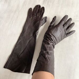 Vintage Long Brown Leather Gloves Size XS Length 14”